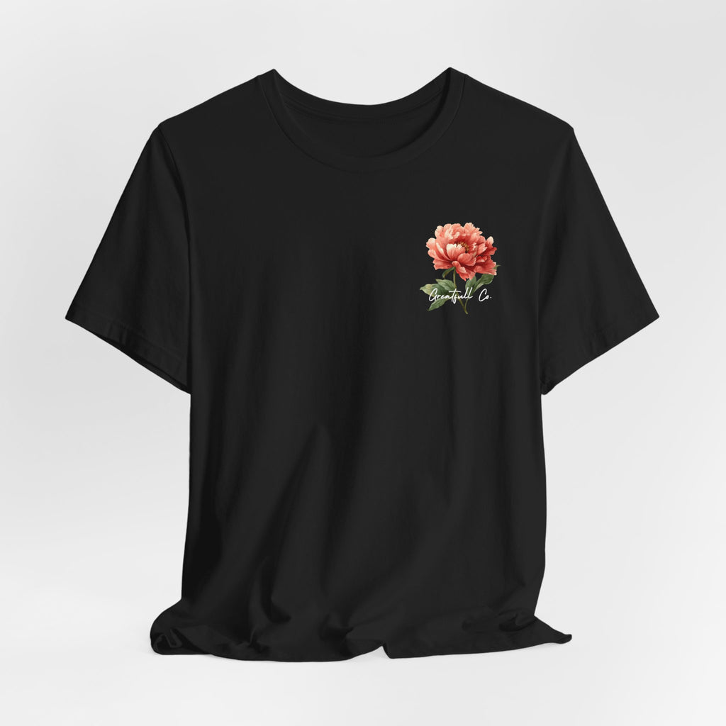 Floral Rose Tee — Minimal Red Peony Chest & Back T-Shirt