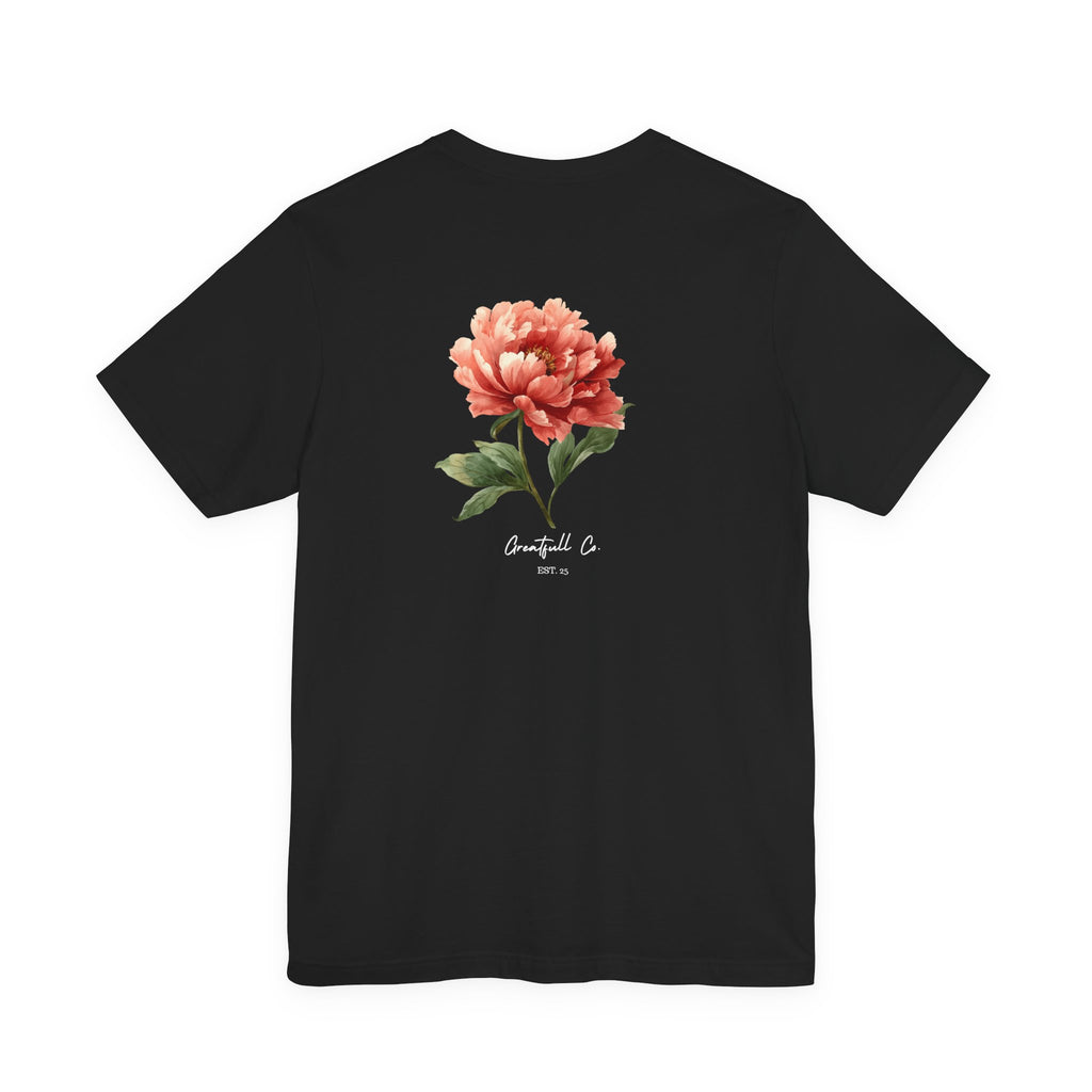 Floral Rose Tee — Minimal Red Peony Chest & Back T-Shirt