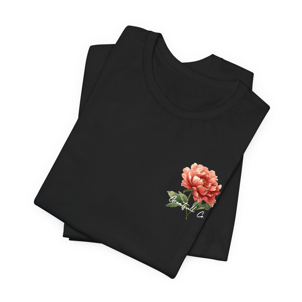Floral Rose Tee — Minimal Red Peony Chest & Back T-Shirt